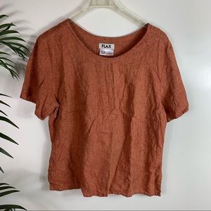 Flax 100% Linen Top Blouse Womens Large Orange